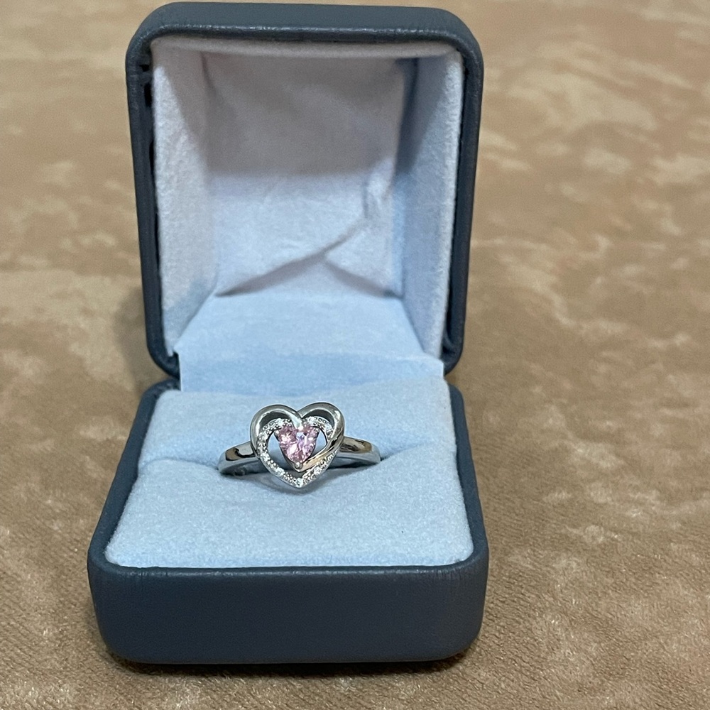 Sterling silver pink heart CZ ring